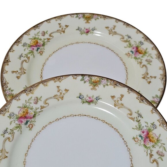 2 Vintage Meito Dessert Plates 6.5" bread floral scrollwork Art Nouveau wedding - Picture 7 of 7